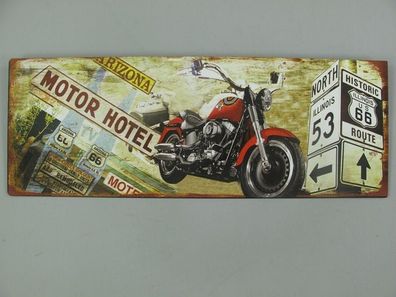 Blechschild, Reklameschild, Motor Hotel Route 66, Motorrad Wandschild 13x36 cm