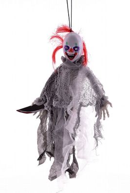 Hänge Clown mit Messer (Bewegung, Licht & Sound) Halloween Deko Dekoration