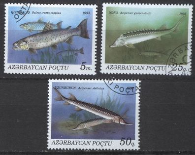 Aserbaidschan Mi 98, 99, 102 gest Fische mot1238
