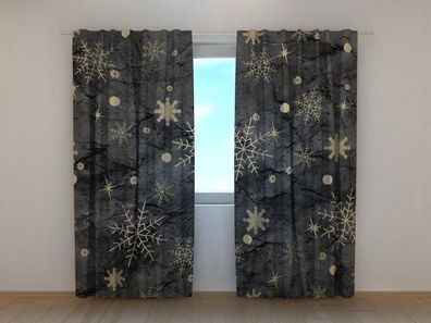Fotogardine Schneeflocken Vorhang bedruckt Fotovorhang Gardine mit Motiv nach Maß