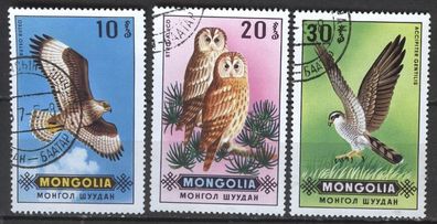Mongolei Mi 599 - 601 gest Greifvögel mot1275