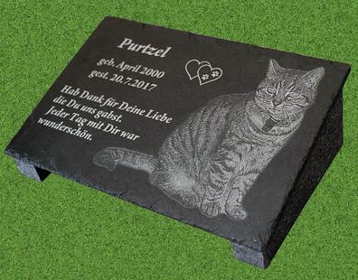 Tiergrabstein Fotogravur Grabstein Schiefer Katze Hund mit der Stütze