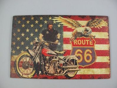 Blechschild, Reklameschild US Route 66 mit Adler, Motorrad Wandschild 35x55 cm