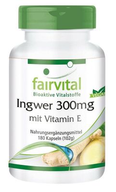 Ingwer 300mg 180 Kapseln mit Vitamin E, vegan - fairvital