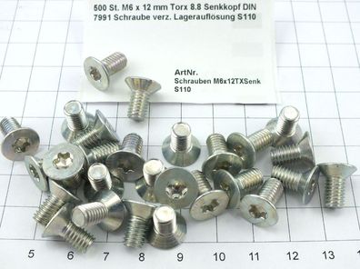 M6 x 10 mm Torx 8.8 Senkkopf DIN 7991 Schraube blank Lageraufl 100 St S165-100