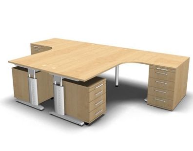 Doppelarbeitsplatz U20 mit Rollcontainer Schreibtisch Büro Doppelschreibtisch