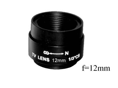 Objektiv C12, Fixfocal, f=12mm, fix iris, CS-mount für Überwachungskameras