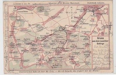 58524 Landkarten Ak Gruß aus dem Lausitzer Gebirge 1900