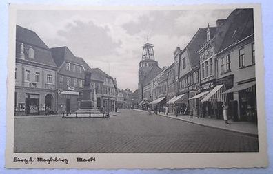 47454 Ak Burg bei Magdeburg Markt mit Geschäften um 1940