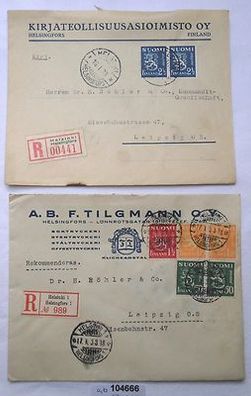 2 Einschreibebriefe von Helsinki Helsingfors Finnland nach Leipzig 1933