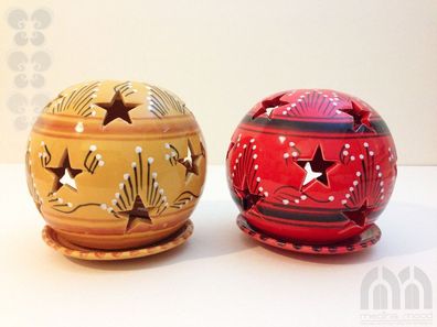 Windlicht Kugel Ø 15cm mit Sternen handbemalt Keramik, orientalisch, Handarbeit