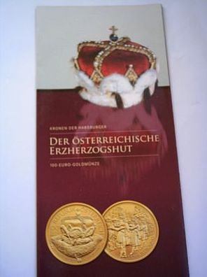 Folder 100 euro 2009 Gold Österreich Der österreichische Erzherzogshut
