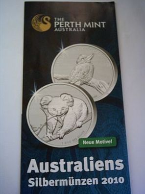 Folder Australiens Silbermünzen 2010 Silber Perth Mint Tiger Koala Kookaburra