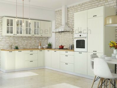 Landhaus Küchenzeile Eckküche LORA L-Form 235x365 cm in weiß, beige oder grau