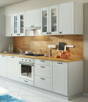 Landhaus Einbauküche LORA Küchenzeile 260 cm im Landhausstil weiß, beige o. grau