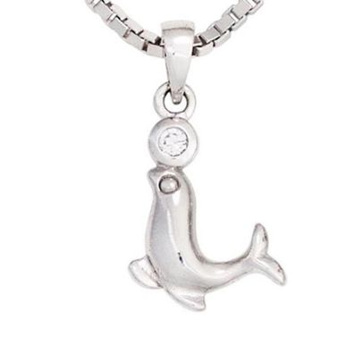 Kinder Anhänger Seehund 925 Sterling Silber rhodiniert 1 Zirkonia
