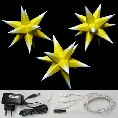 3D Adventsstern 3 kleine Sterne gelb / weiß innen-SET Weihnachtsstern Erzgebirge Neu