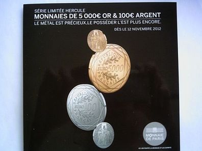 Original Folder Monnaie de paris Frankreich 5000 und 1000 euro Gold Silber 2012