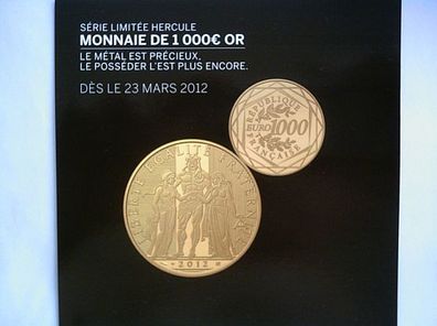 Original Folder Monnaie de paris Frankreich 1000 euro Gold 2012
