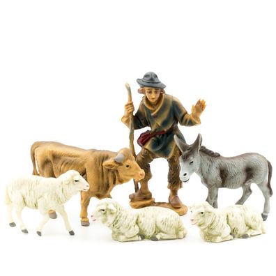 Krippenfigur Hirte, Schafe, Ochs, Esel Marolin Plastik 74511 Kunststoffiguren zu 12cm
