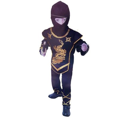 Dragon Ninja Kämpfer Kostüm 4-12 Jahre schwarz/ gold Jungen Mädchen Samurai