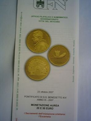Folder 20 + 50 euro 2007 Gold PP Vatikan Papst Benedikt XVI. Joseph Ratzinger
