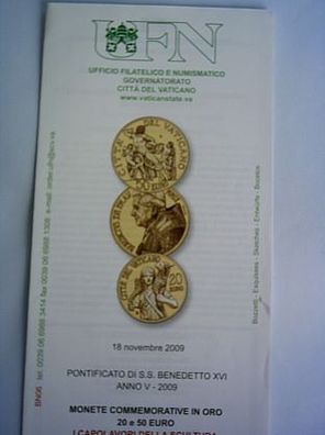 Folder 20 + 50 euro 2009 PP Gold Vatikan Papst Benedikt XVI. Joseph Ratzinger