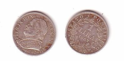 1 Lira Silber Münze Vatikan 1867 R