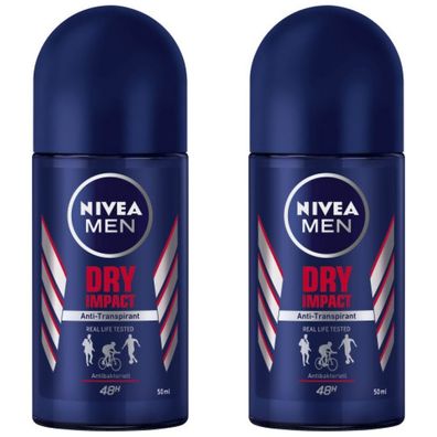 120,90EUR/1l 2 x Nivea 50ml Roll On Dry Impact Deodorant Antitranspirant