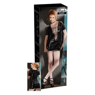 Black Level Lack-Kleid Schnürung schwarz S - 2XLMinikleid extra kurz heiß sexy