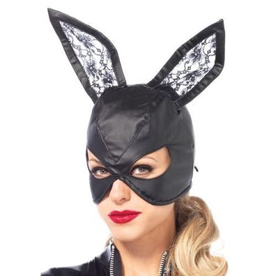 Leg Avenue Bunny-Maske aus Kunstleder - Schwarz -Hasenohren Damen Erotik