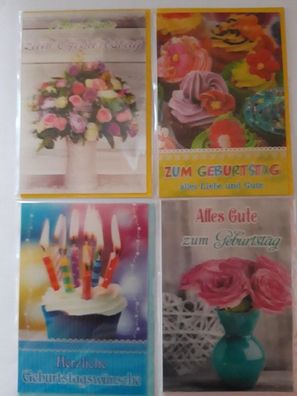 3D Karte Geburtstag Glückwunschkarte Doppelkarte Umschlag Wackelkarte Blumen Muffin