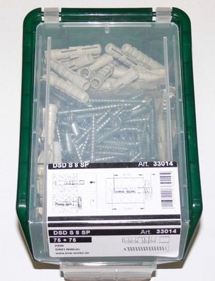 75 Dübel 8mm + 75 Schrauben , in Stapelbox , Dübelbox
