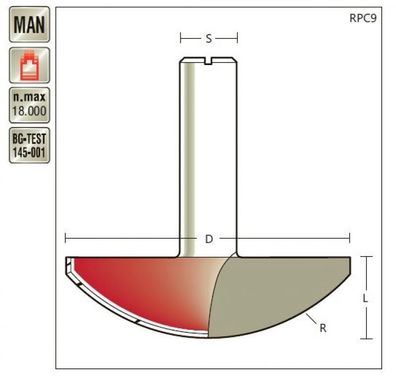 Abplattfräser D 60 x H 17 x R 40 x Schaft 12mm