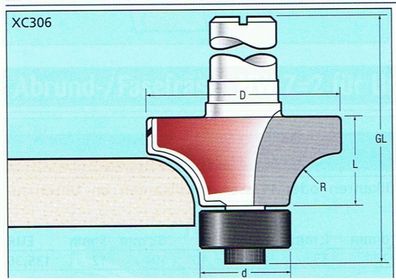 Abrundfräser D 32 x R 8 x Schaft 12mm mit Lager , für Corian