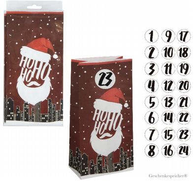 DIY Adventskalender Ho Ho Ho 24 Tüten Blickdicht Stickerbogen 24 Zahlen im Set