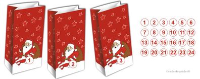 DIY Adventskalender Santa Rot 24 Tüten Blickdicht Stickerbogen 24 Zahlen im Set
