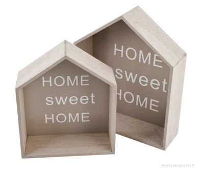 Hänge Deko Holz Häuser im Set Home Sweet Home Dekoration Natur Beige 30/25 cm