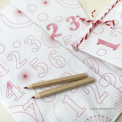 DIY Adventskalender zum Ausmalen Rot 24 Tüten inklusive Stift Kordel Rot / Weiss