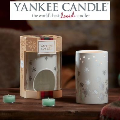 Geschenkset Yankee Candle Keramik Windlicht Snowflakes Plus 4 Teelichter im Set