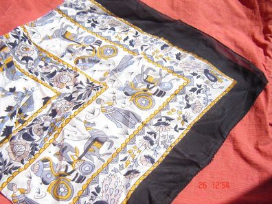 großes Tuch softig weich leicht tolles Muster schwarz gold hellblau 105x105cm