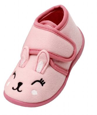 Kinder Mädchen Hausschuhe Fun Gr. 22-25 Slipper Kaninchen Klettverschluss rosa