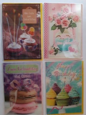 3D Karte Geburtstag Glückwunschkarte Doppelkarte Umschlag Wackelkarte Muffin Cupcake