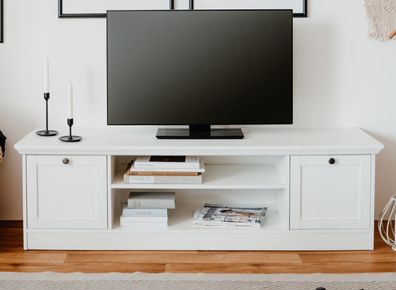 TV-Lowboard weiß Fernsehschrank Landhaus Landwood Board 160x48 cm TV-Unterteil
