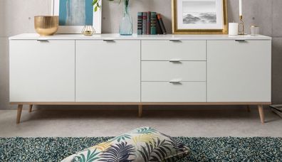 Sideboard weiß und Eiche Kommode Anrichte für Wohnzimmer Esszimmer 200 cm Göteborg