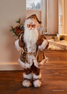 Weihnachtsmann Nikolaus Santa Claus mit Ski & Mantel Weihnachtsfigur Höhe 46 cm