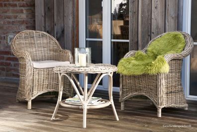 1 Rattan Sessel mit Sitzkissen Rattangefecht Korbmöbel Garten Terrasse Balkon H.84 cm