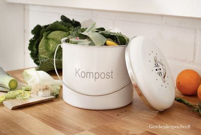 Küchen Eimer Kompost Bioeimer Geruchsfilter Henkel Metall Weiss Inhalt 6 Liter