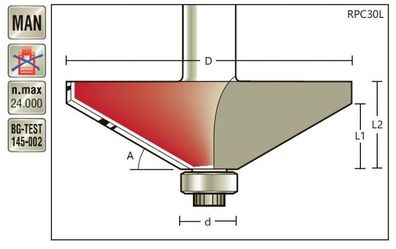 Fasenfräser 30° x Schaft 12mm mit Anlauflager
