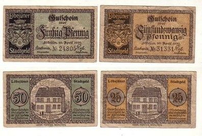 2 Banknoten Notgeld Löbejüner Stadtgeld 1920